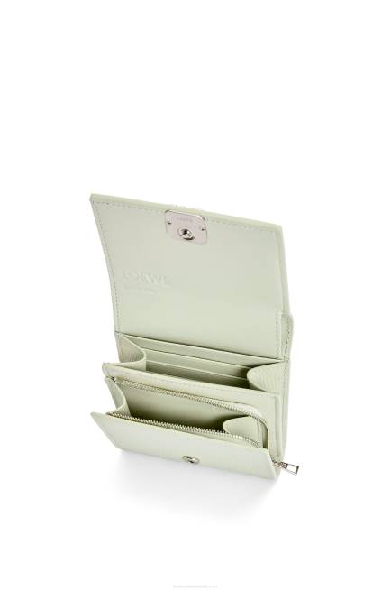 Light Celadon Anagram compact flap wallet in pebble grain calfskin Loewe 84PR1233 Women