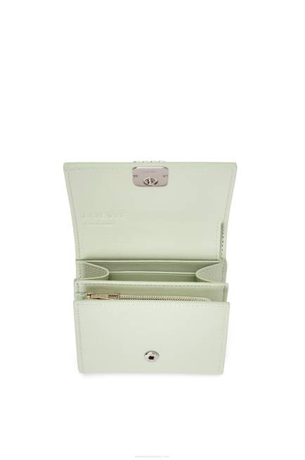 Light Celadon Anagram compact flap wallet in pebble grain calfskin Loewe 84PR1233 Women