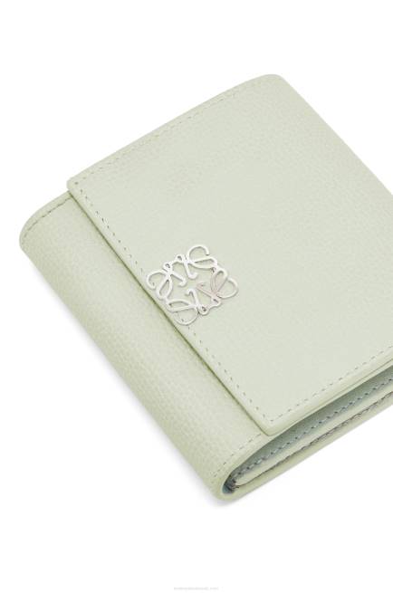 Light Celadon Anagram compact flap wallet in pebble grain calfskin Loewe 84PR1233 Women
