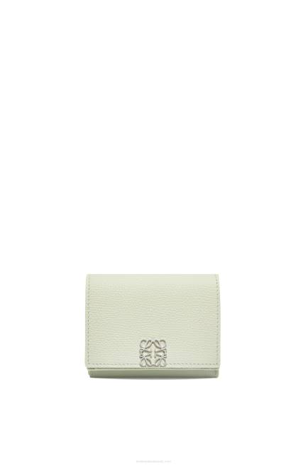 Light Celadon Anagram trifold wallet in pebble grain calfskin Loewe 84PR1232 Women