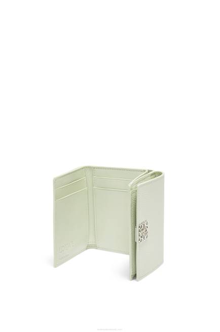 Light Celadon Anagram trifold wallet in pebble grain calfskin Loewe 84PR1232 Women
