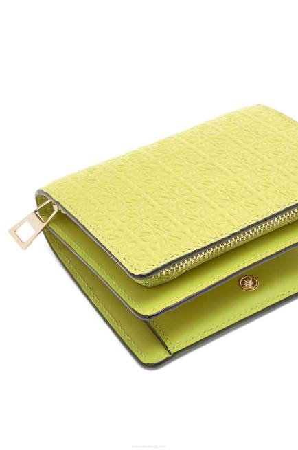 Lime Yellow Compact zip wallet in embossed silk calfskin Loewe 84PR1312 Women