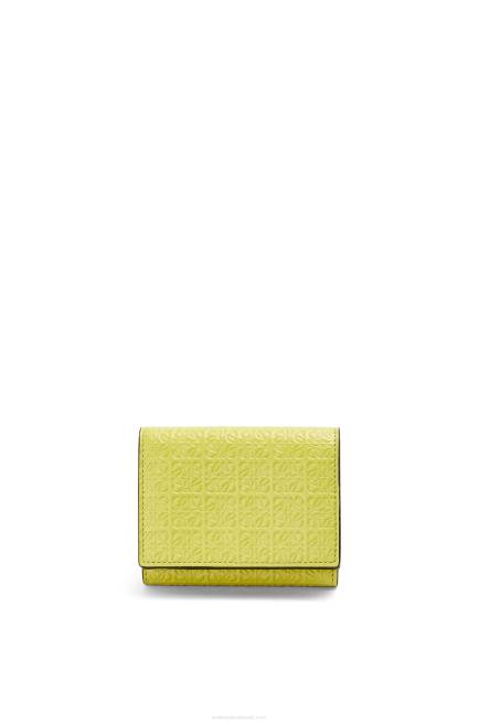 Lime Yellow Repeat trifold wallet in embossed silk calfskin Loewe 84PR1317 Women