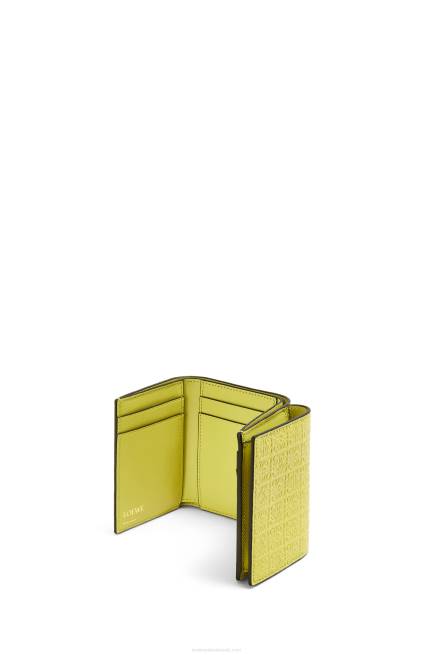 Lime Yellow Repeat trifold wallet in embossed silk calfskin Loewe 84PR1317 Women