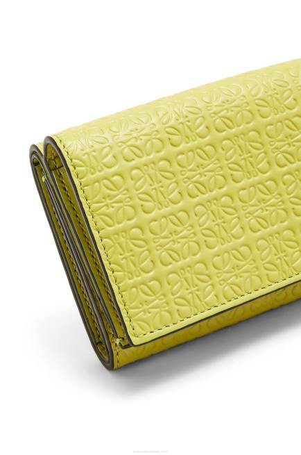 Lime Yellow Repeat trifold wallet in embossed silk calfskin Loewe 84PR1317 Women