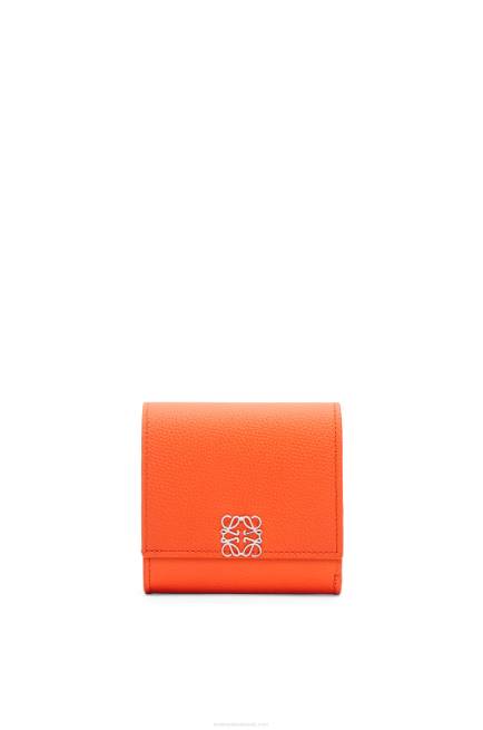 Orange Anagram compact flap wallet in pebble grain calfskin Loewe 84PR1294 Women