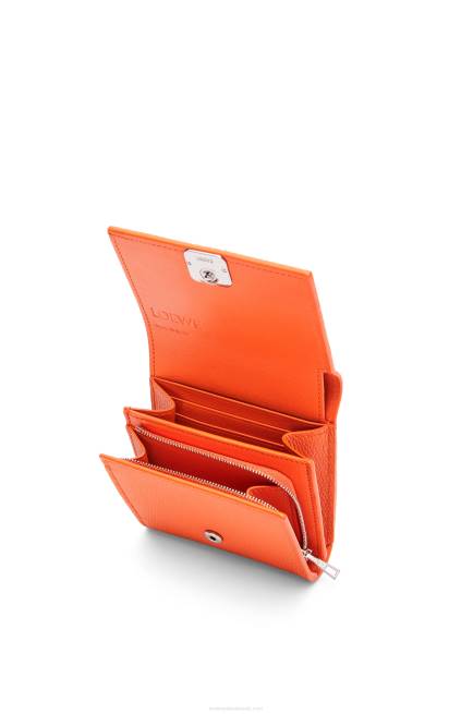 Orange Anagram compact flap wallet in pebble grain calfskin Loewe 84PR1294 Women