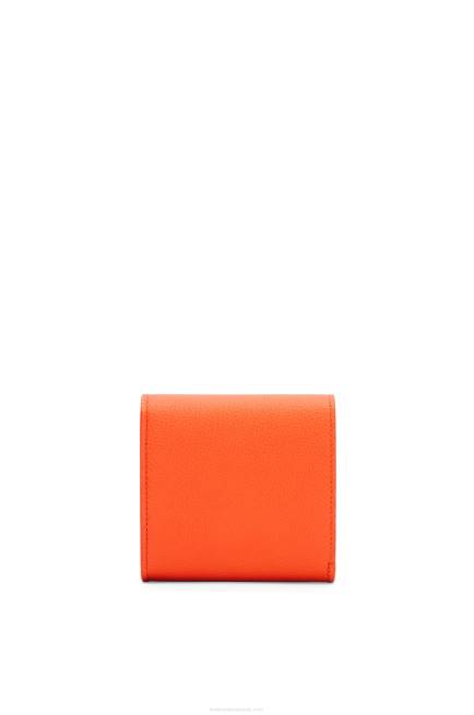 Orange Anagram compact flap wallet in pebble grain calfskin Loewe 84PR1294 Women
