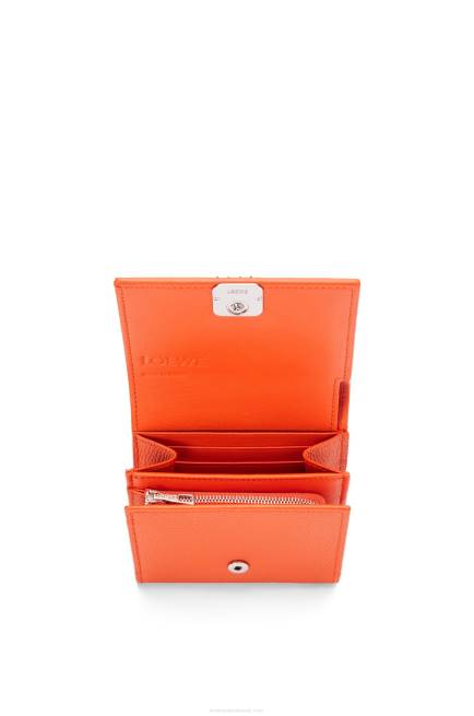 Orange Anagram compact flap wallet in pebble grain calfskin Loewe 84PR1294 Women