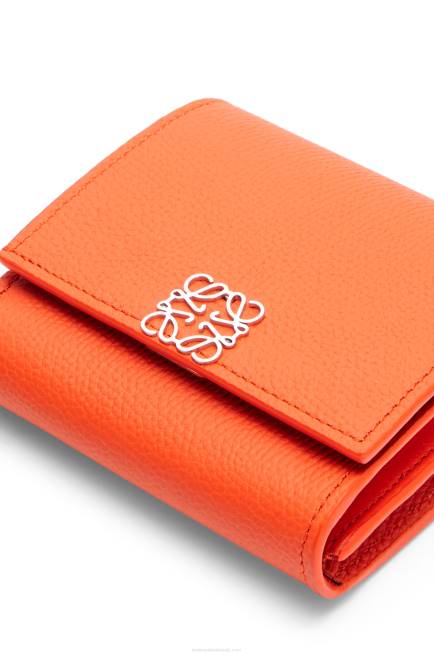 Orange Anagram compact flap wallet in pebble grain calfskin Loewe 84PR1294 Women