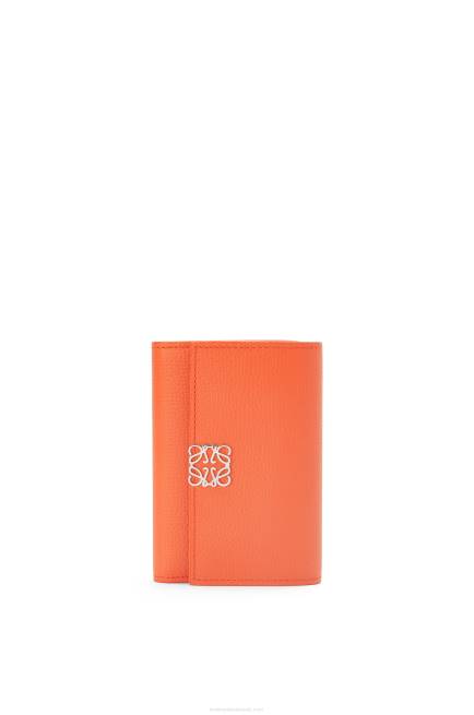 Orange Anagram small vertical wallet in pebble grain calfskin Loewe 84PR1292 Women