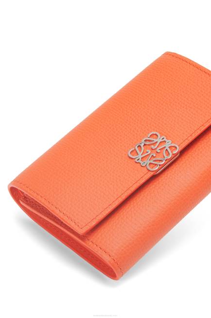 Orange Anagram small vertical wallet in pebble grain calfskin Loewe 84PR1292 Women