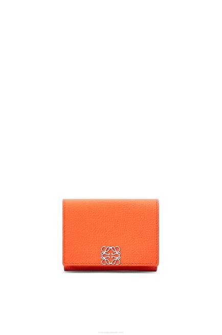 Orange Anagram trifold wallet in pebble grain calfskin Loewe 84PR1293 Women