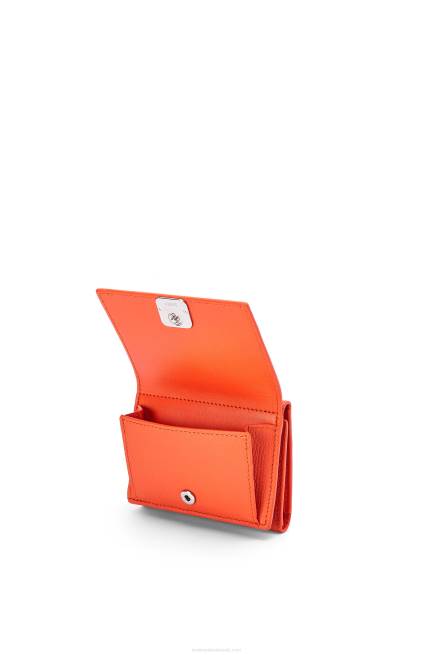 Orange Anagram trifold wallet in pebble grain calfskin Loewe 84PR1293 Women