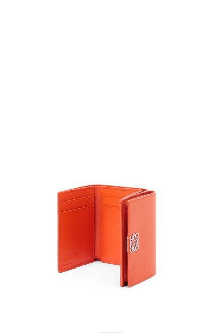 Orange Anagram trifold wallet in pebble grain calfskin Loewe 84PR1293 Women
