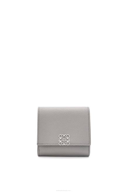Pearl Grey Anagram compact flap wallet in pebble grain calfskin Loewe 84PR1207 Women