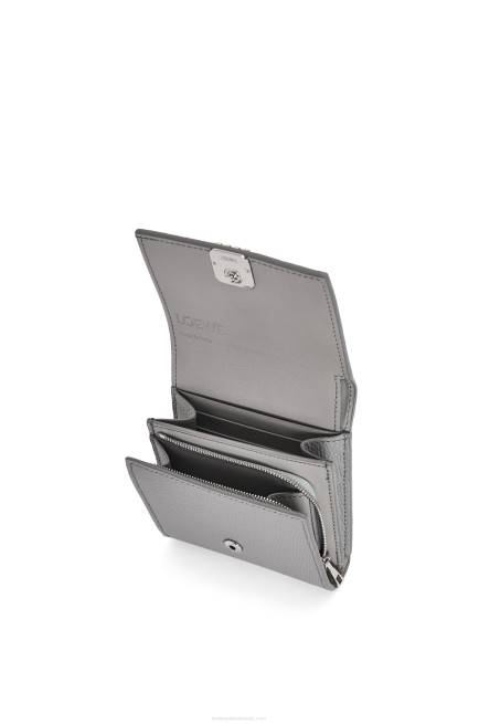 Pearl Grey Anagram compact flap wallet in pebble grain calfskin Loewe 84PR1207 Women
