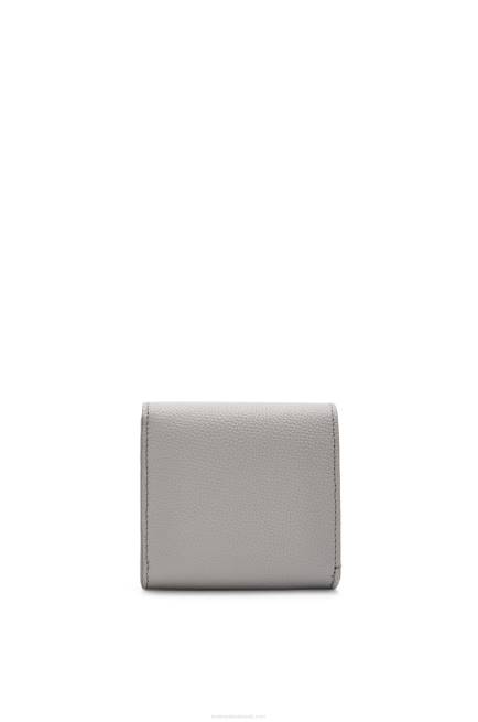 Pearl Grey Anagram compact flap wallet in pebble grain calfskin Loewe 84PR1207 Women
