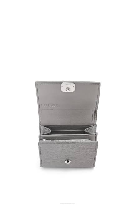 Pearl Grey Anagram compact flap wallet in pebble grain calfskin Loewe 84PR1207 Women