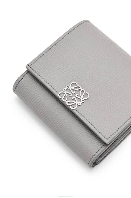 Pearl Grey Anagram compact flap wallet in pebble grain calfskin Loewe 84PR1207 Women