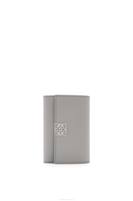 Pearl Grey Anagram small vertical wallet in pebble grain calfskin Loewe 84PR1208 Women