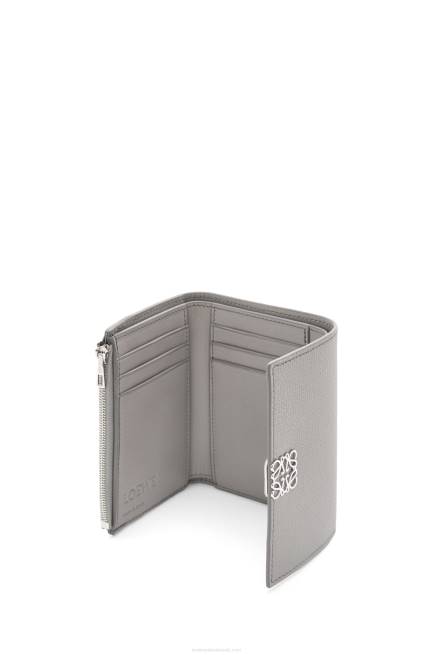 Pearl Grey Anagram small vertical wallet in pebble grain calfskin Loewe 84PR1208 Women