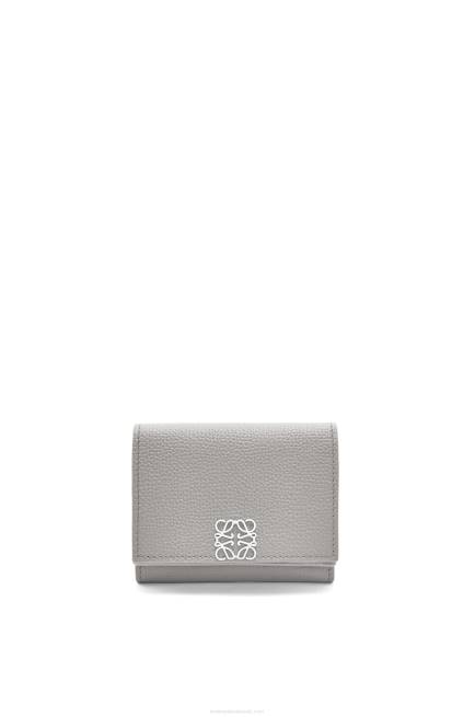 Pearl Grey Anagram trifold wallet in pebble grain calfskin Loewe 84PR1206 Women