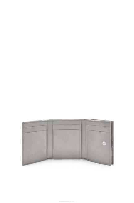 Pearl Grey Anagram trifold wallet in pebble grain calfskin Loewe 84PR1206 Women