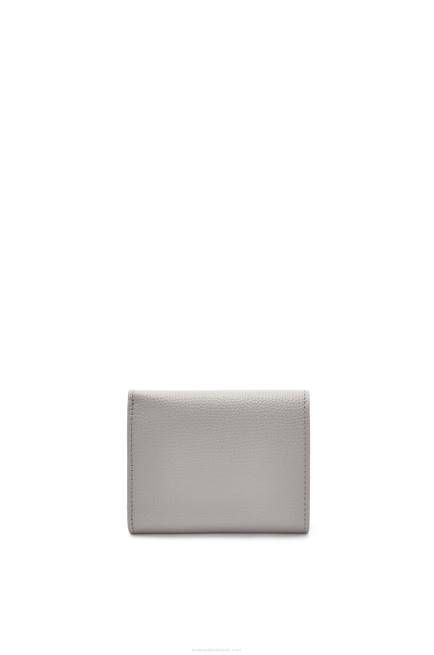 Pearl Grey Anagram trifold wallet in pebble grain calfskin Loewe 84PR1206 Women
