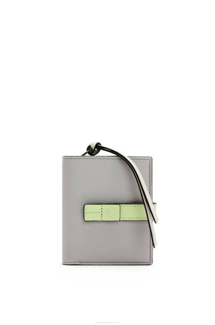 Pearl Grey/Light Pale Green Compact zip wallet in soft grained calfskin Loewe 84PR1253 Women