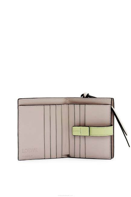 Pearl Grey/Light Pale Green Compact zip wallet in soft grained calfskin Loewe 84PR1253 Women