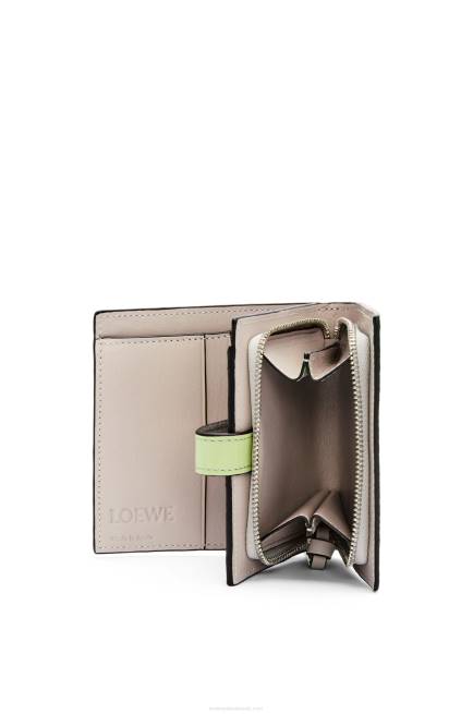Pearl Grey/Light Pale Green Compact zip wallet in soft grained calfskin Loewe 84PR1253 Women