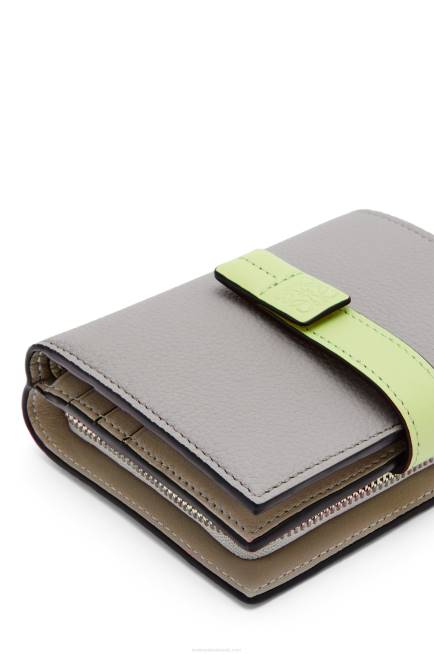 Pearl Grey/Light Pale Green Compact zip wallet in soft grained calfskin Loewe 84PR1253 Women