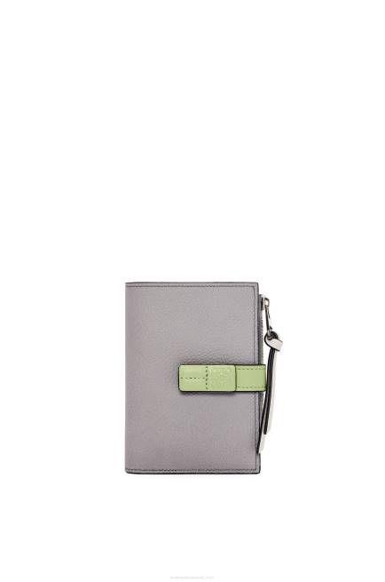 Pearl Grey/Light Pale Green Slim zip bifold wallet in soft grained calfskin Loewe 84PR1251 Women