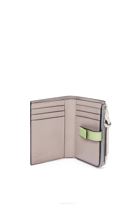 Pearl Grey/Light Pale Green Slim zip bifold wallet in soft grained calfskin Loewe 84PR1251 Women