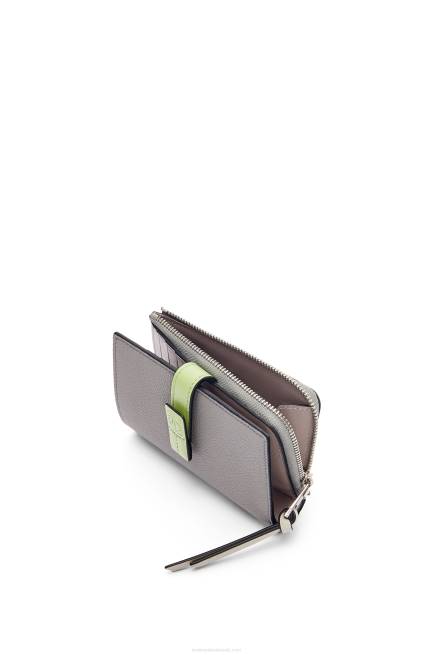 Pearl Grey/Light Pale Green Slim zip bifold wallet in soft grained calfskin Loewe 84PR1251 Women