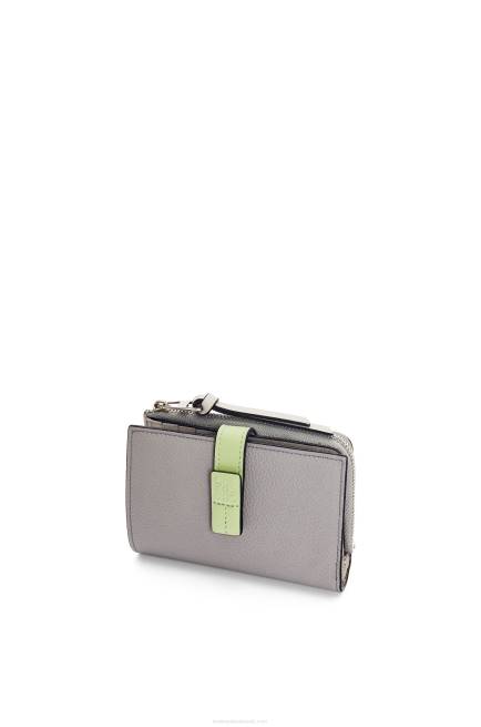 Pearl Grey/Light Pale Green Slim zip bifold wallet in soft grained calfskin Loewe 84PR1251 Women