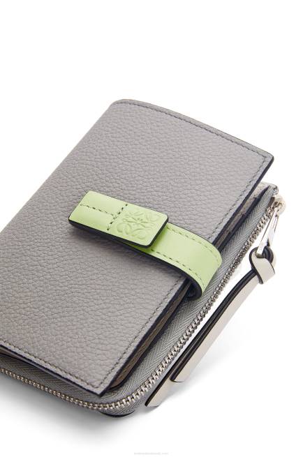 Pearl Grey/Light Pale Green Slim zip bifold wallet in soft grained calfskin Loewe 84PR1251 Women