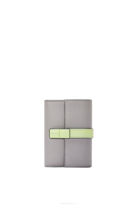 Pearl Grey/Light Pale Green Small vertical wallet in soft grained calfskin Loewe 84PR1252 Women