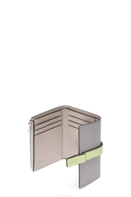 Pearl Grey/Light Pale Green Small vertical wallet in soft grained calfskin Loewe 84PR1252 Women