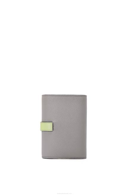 Pearl Grey/Light Pale Green Small vertical wallet in soft grained calfskin Loewe 84PR1252 Women