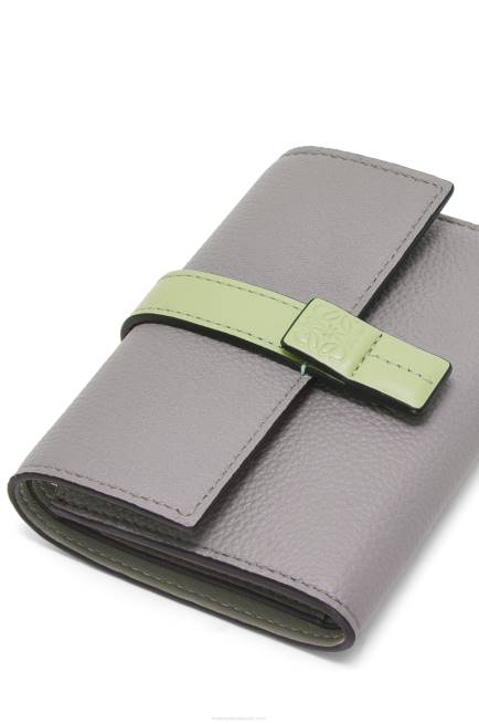 Pearl Grey/Light Pale Green Small vertical wallet in soft grained calfskin Loewe 84PR1252 Women