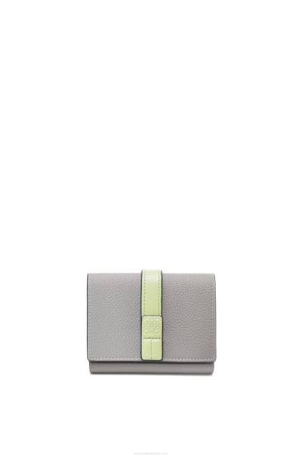 Pearl Grey/Light Pale Green Trifold wallet in soft grained calfskin Loewe 84PR1250 Women