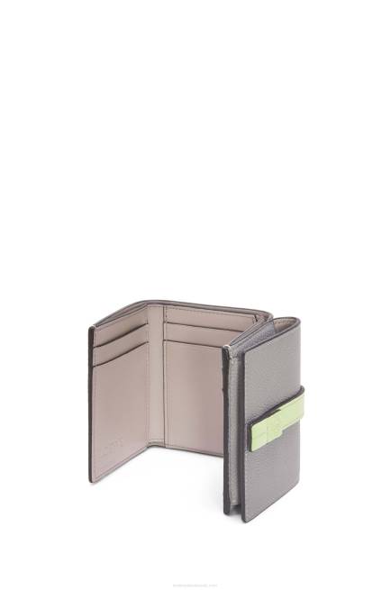Pearl Grey/Light Pale Green Trifold wallet in soft grained calfskin Loewe 84PR1250 Women