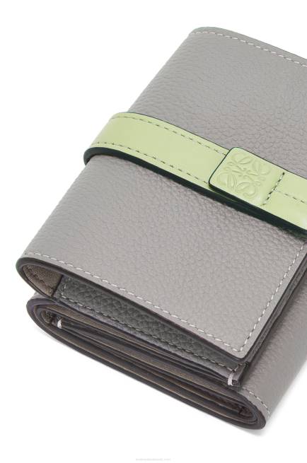 Pearl Grey/Light Pale Green Trifold wallet in soft grained calfskin Loewe 84PR1250 Women
