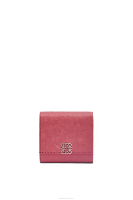 Plumrose Anagram compact flap wallet in pebble grain calfskin Loewe 84PR1239 Women