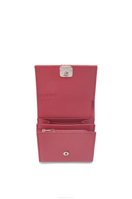 Plumrose Anagram compact flap wallet in pebble grain calfskin Loewe 84PR1239 Women