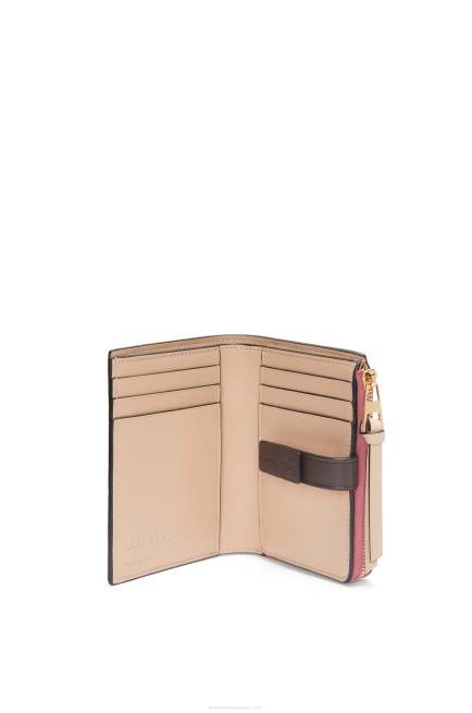 Plumrose/Chocolate Slim zip bifold wallet in soft grained calfskin Loewe 84PR1242 Women