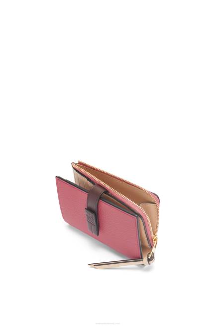 Plumrose/Chocolate Slim zip bifold wallet in soft grained calfskin Loewe 84PR1242 Women