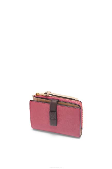 Plumrose/Chocolate Slim zip bifold wallet in soft grained calfskin Loewe 84PR1242 Women